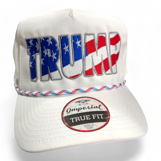 American Trump Imperial Hat with RWB Braided Rope, White, **ORIGINAL DESIGN**